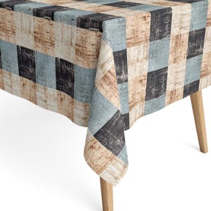 KEVKUS mantel jacquard de algodón revestido con protección antimanchas ALEXWY cuadrados cuadros azul beige cuadrado redondo ovalado