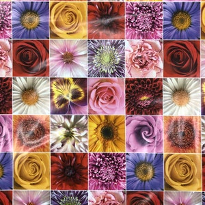 Puede incluir: Un patrón floral colorido con una variedad de flores en diferentes colores y arreglos. El patrón incluye rosas, margaritas, pensamientos y otras flores.