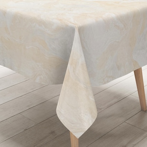 KEVKUS tafelkleed 01573-02 beige zilver gemarmerd marmerlook vierkant rond ovaal