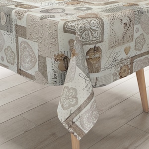KEVKUS tafelzeil tafelkleed C146062 beige LOVE hartjes vierkant rond ovaal verkocht per meter