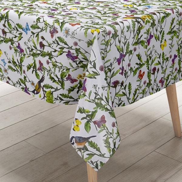 nappe en toile cirée K150058 fleur prairie papillons carrés rond ovale