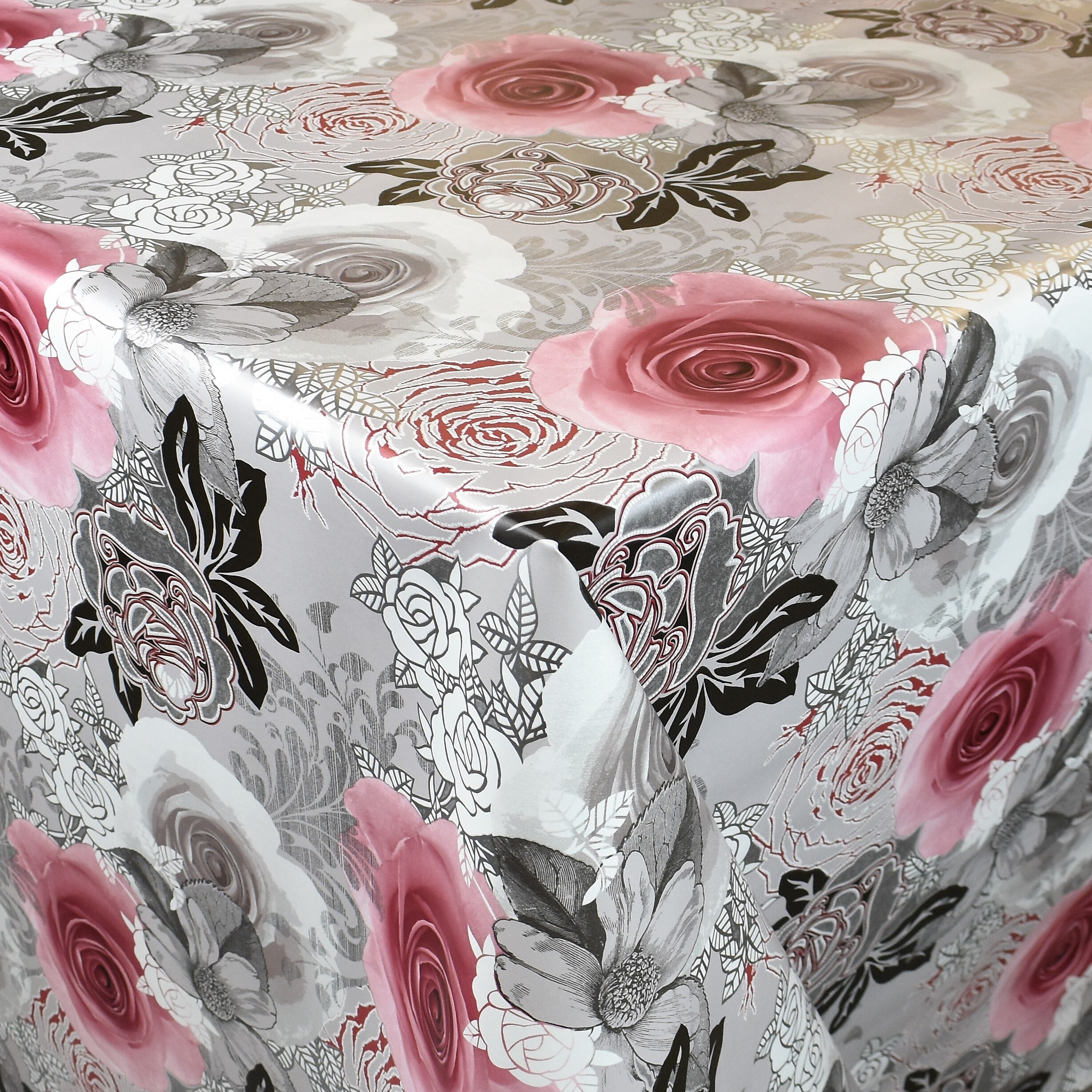 Wachstuch Tischdecke Rosen silber rosa grau K129D eckig rund | Etsy