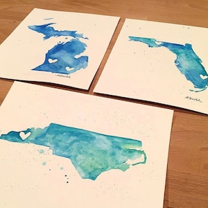 Watercolor State - State Silhouette - Painting - Custom - Any State , Country, Island - Hometown