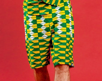 Yellow Kente Board Shorts, Men Summer Shorts, African Print, Mens Festival Clothing, Hippie Two-Piece, Co-ord Set, Pattern Shorts, Carnival