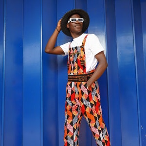 Funky Unisex Dungarees, African Dungarees, Rainbow Overalls, Festival Overalls, Pride Outfit, Overalls Men, Hippie Overalls, Rave Overalls image 1