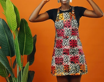 Batik Pinafore Dress, African Print Dress, Colourful Summer Dress, Dungaree Dress, Mid-Length Dress, Ankara Dress, Overall Dress, Festival