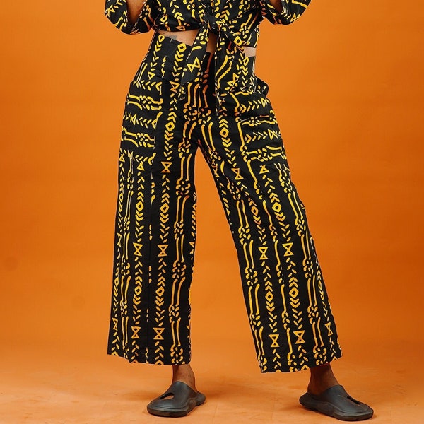 Pantalon court Bogolon, Pantalon à imprimé africain, Tissu de boue, Pantalon large, Bohème, Pantalon court, Tenue de festival, Femmes à imprimé africain