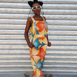 Yellow Pattern Unisex Dungarees, Vibrant Festival Overalls, African Print, Rave Outfit, Festival Clothing For Women, Mens Overalls, Ankara