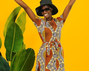 African Shirt Dress, African Print Dress, Colourful Summer Dress, Mid-Length Dress, Trippy Dress, Ankara Dress, Shirt Dress, Button Dress