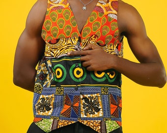 Reversible Waistcoat, African Print Vest, Patchwork Vest, Festival Outfit, Hippie Clothing, Men Waistcoat, Festival Clothing, Colorful Vest