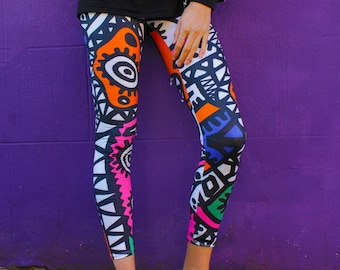 Picasso Leggings, Yoga Pants, Colorful Leggings, Hippie Clothing, Rave Leggings, Gym Leggings, Patterned Leggings, Meggings, Activewear