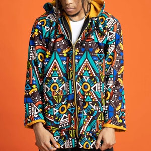 Be Rave Jacket, African Print Jacket, Hooded Jacket, Tribal Jacket, Colorful Jacket, 90s Festival Clothing, Unisex Hoodie, Oversize Dashiki