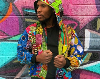 Festival Jacket ,African Print Jacket, Patchwork Jacket, Aztec Hoodie, Hippie Clothing, Spring Hoodie, Unisex Jacket, Rainbow Hoodie,Dashiki
