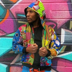 Festival Jacket, African Print Jacket, Patchwork Jacket, Aztec Hoodie, Hippie Clothing, Festival Hoodie, Unisex Jacket, Sustainable Clothing image 1