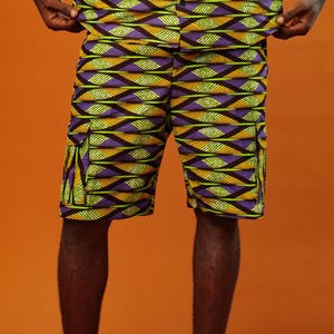 Aztec Green Mens Shorts, African Print Shorts, Festival Outfit, Eco Mens Clothing, Beach Board Shorts, Retro Hippy Outfit - Ashanti Empress