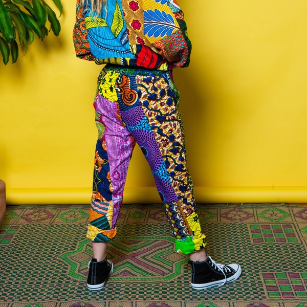 Patchwork Pants, African Trousers, Festival Pants, Colorful Print Pants, 90s Clothing Women, Lounge Pants, Festival Clothing, Crazy Pants