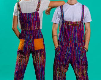 Purple Striped Festival Overalls, Unisex African Print Dungarees, Rave Wear, Mens Overalls, Women Outfit, Made in Ghana - Ashanti Empress