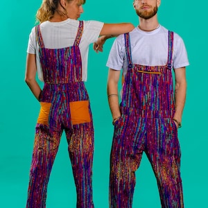 Purple Striped Festival Overalls, Unisex African Print Dungarees, Rave Wear, Mens Overalls, Women Outfit, Made in Ghana - Ashanti Empress