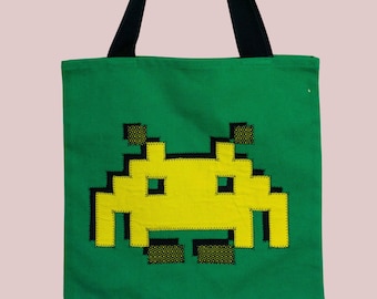 Space Invader Tote Bag, Afrikanischer Druck Tote, Einkaufstasche, Tasche für das Leben, Neuartiger Tote, Gemusterter Tote, Bunte Tasche, Geschenk für Sie, Unikat