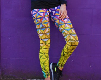 Yoga Leggings, Geometric Leggings, Yoga Pants, Festival Clothing, Women Activewear, Colourful Party Leggings, Gym Leggings, Joggers Tights