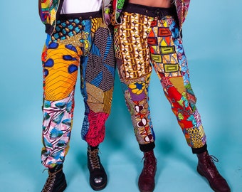 Patchwork Trousers, African Print Pants, Track Pants, Festival Trousers, Colourful Print Pants, Festival Clothing Men, Patchwork Pants