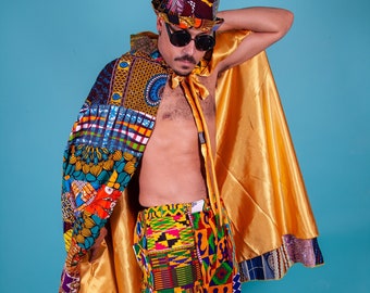 Colour Me Crazy Patchwork Cape, African Print Cloak, Festival Cape, Reversible Clothing, Afropunk Cape, Recycled Outfit, African Attire