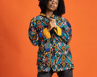 Be Rave Jacket, African Print Jacket, Hooded Jacket, Tribal Jacket, Colorful Jacket, 90s Festival Clothing, Unisex Hoodie, Dashiki