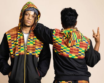 Kente Hoodie, African Print Hoodie, Unisex 90s Clothing, African Festival Clothing, Hippie Jacket, Zipped Hoodie, Kente Cloth, Rave Hoodie