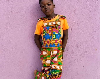 Kids Kente Dungarees, Ethical Kids Clothing, Colourful Dungarees, African Print Kids Clothing, Unisex Dungarees, Cotton Overalls, Rainbow