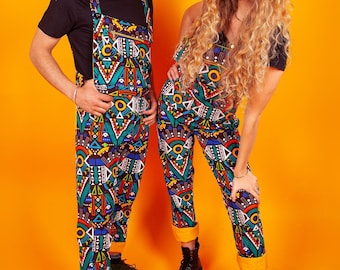 Mono de festival africano Rave, mono artístico afrocéntrico, ropa de calle cómoda de tela reciclada, mono unisex