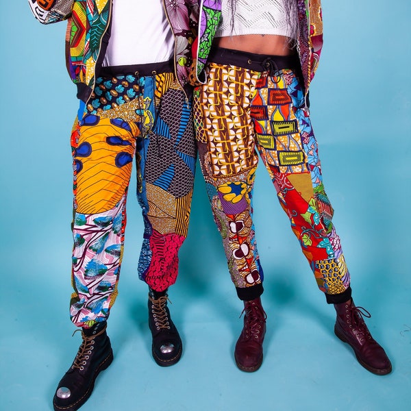 Pantalons en patchwork, Pantalons à imprimé africain, Pantalons de survêtement, Pantalons de festival, Pantalons à imprimés colorés, Vêtements de festival pour hommes, Pantalons en patchwork