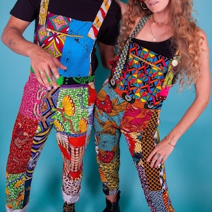 Colourful Patchwork Dungarees, African Dungarees, Festival Dungarees, Hippie Dungarees, Rainbow Dungarees, Rave Dungarees, Ethical Clothing