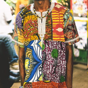African Shirt, Festival Clothing Men, Patchwork Shirt, Kitenge Shirt, Recycled Clothing, African Print Top, Dashiki Shirt, Colourful Shirt