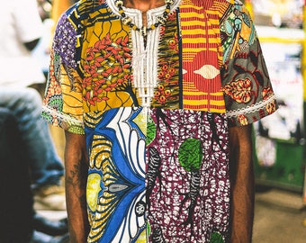 African Shirt, Festival Clothing Men, Patchwork Shirt, Kitenge Shirt, Recycled Clothing, African Print Top, Dashiki Shirt, Colourful Shirt