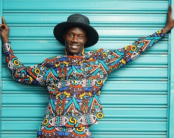 Be Rave Long Sleeve Shirt, Hawaiian Shirt, Mens Festival Clothing, African Print Shirt, Tropical Shirt, Festival Shirt, Colourful Shirt
