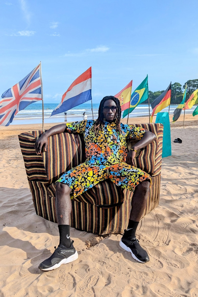 Funky Mens Cargo Shorts, Beach Hawaiian Shorts, Comfy Cotton Shorts, African Print Mens Clothing, Hippie Festival Set - Ashanti Empress image 9