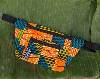 Kente Bauchtasche, Bunte Crossover Tasche, Bauchtasche mit afrikanischem Druck, Ankara Gürteltasche, Festival Bauchtasche, Orange & Grüne Gürteltasche, Afro Geschenkidee