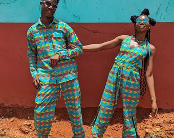 Blue Backless Jumpsuit, One-Piece, Sexy Women Jumpsuit, Halter Neck  Catsuit, Festival Romper, Patterned Overalls, Ankara Playsuit