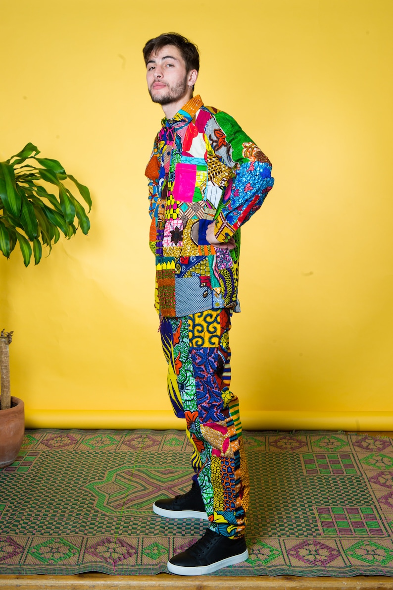 tribal ditsy patchwork print long jogger pants