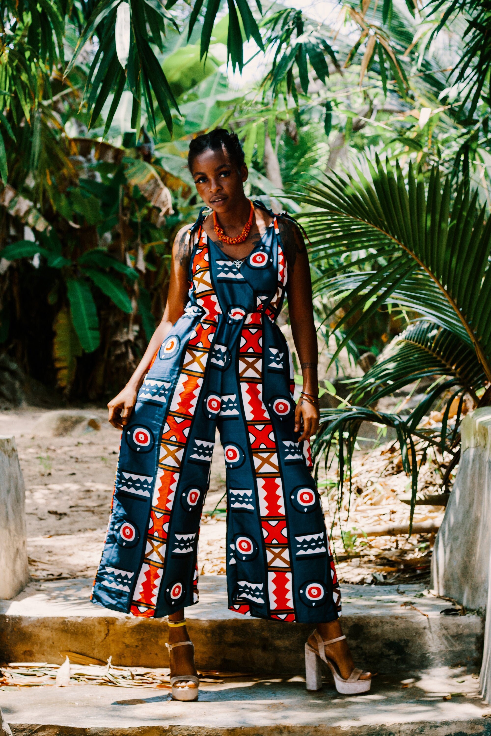 Image of African Print Wide-Leg Jumpsuit/Hajia Honey Casual Boho Ankara Overalls