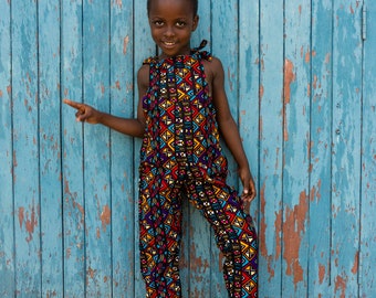 Kids Colourful Dungarees, Ethical Kids Clothing, Festival Dungarees, African Print Kids Clothing, Hippie Overalls, Rainbow Overalls