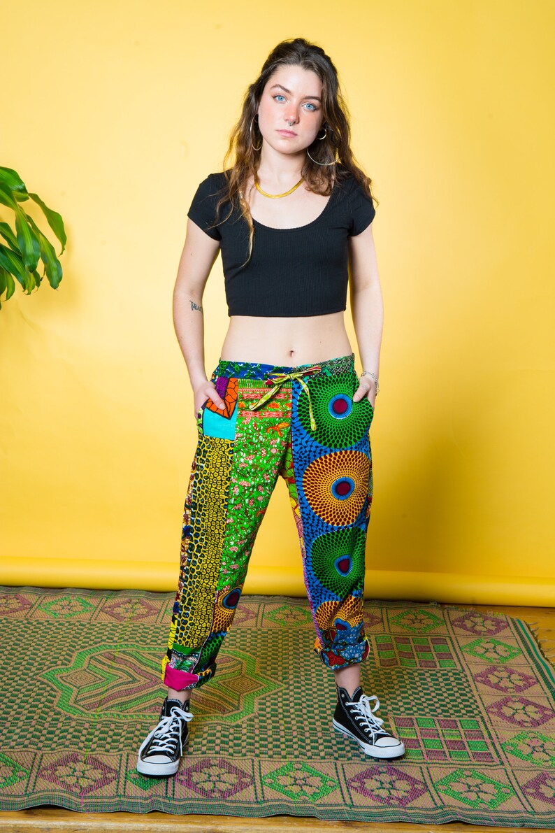 African Trousers Patchwork Pants Colorful Joggers Hippie | Etsy