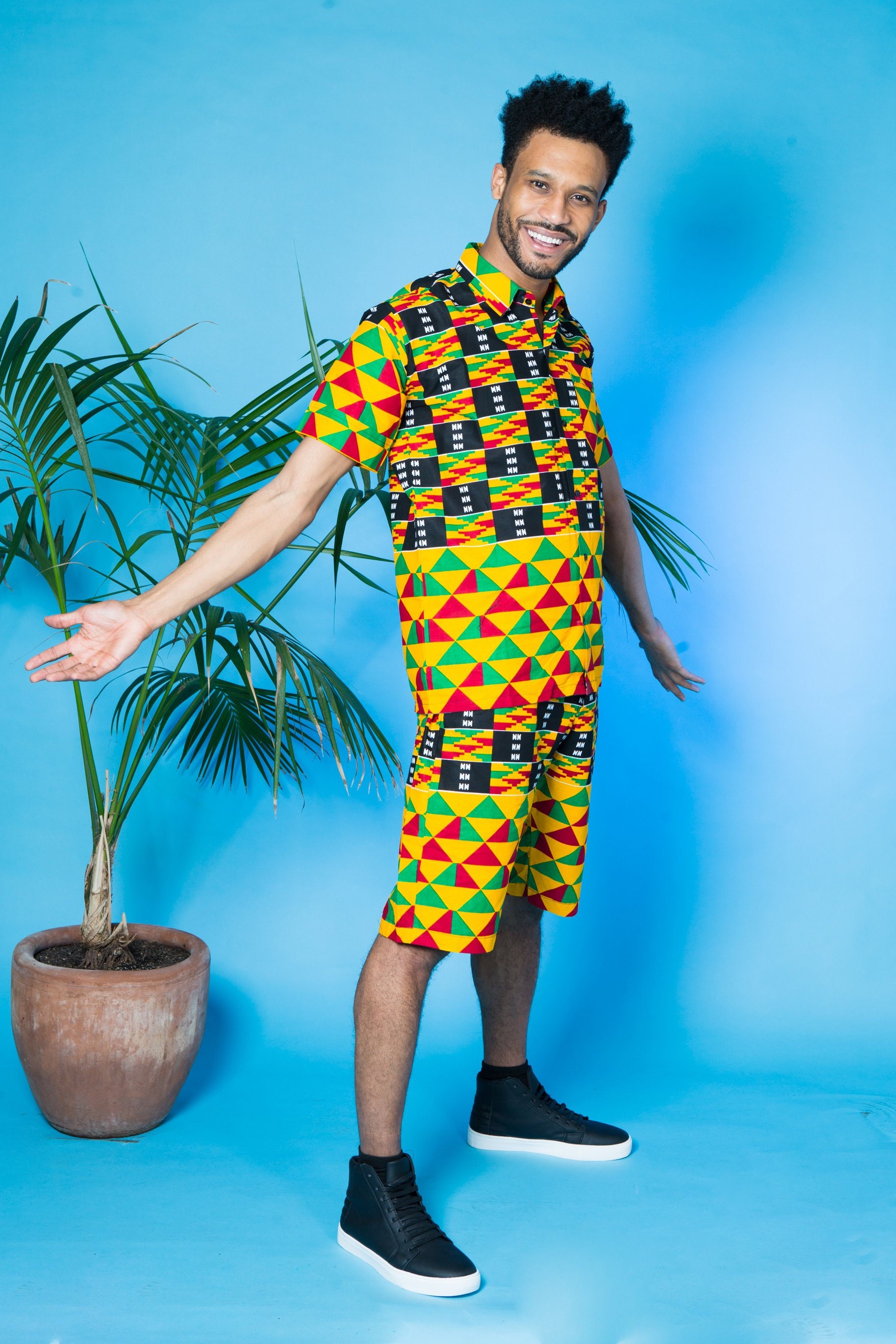 Image of Reggae Roots Shorts/Mens Festival African Print Shorts Kente Clothing Hippie Rasta