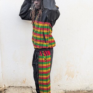 Kente Print Track Pants, African Cotton Trousers, Festival Outfit image 9