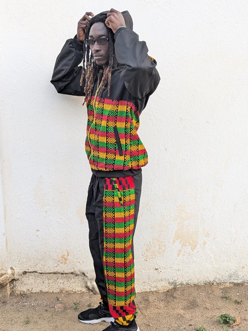 Kente Print Track Pants, African Cotton Trousers, Festival Outfit image 9