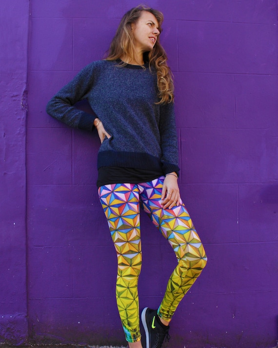 Yoga Leggings, Geometric Leggings, Yoga Pants, Festival Clothing, Women  Activewear, Colourful Party Leggings, Gym Leggings, Joggers Tights 