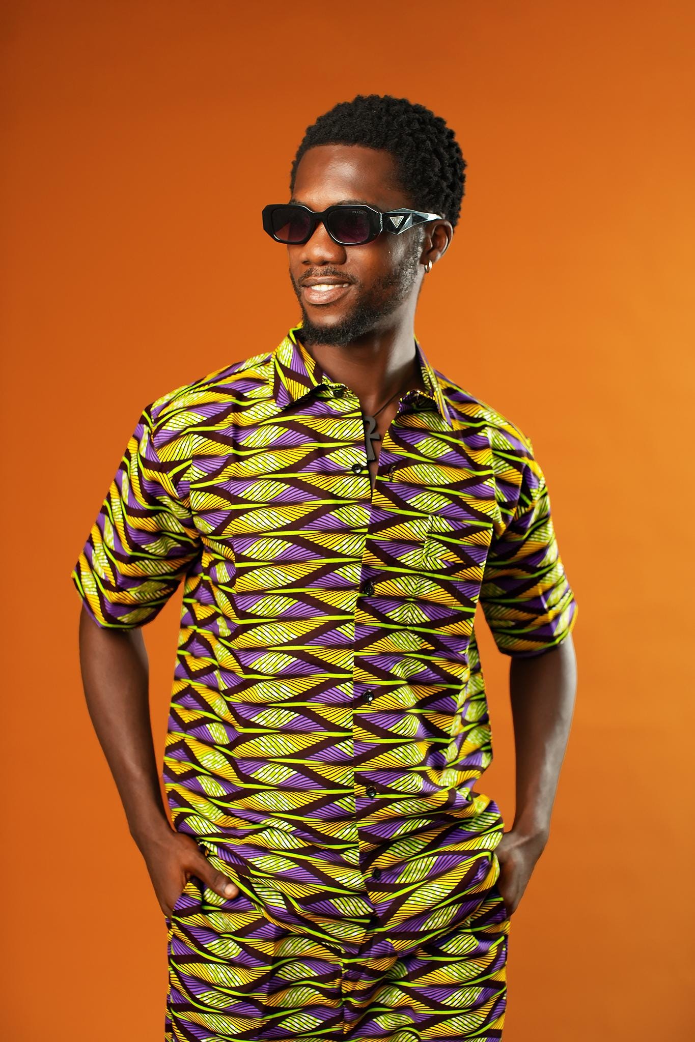 Camicia da uomo con stampa geometrica africana: top in cotone