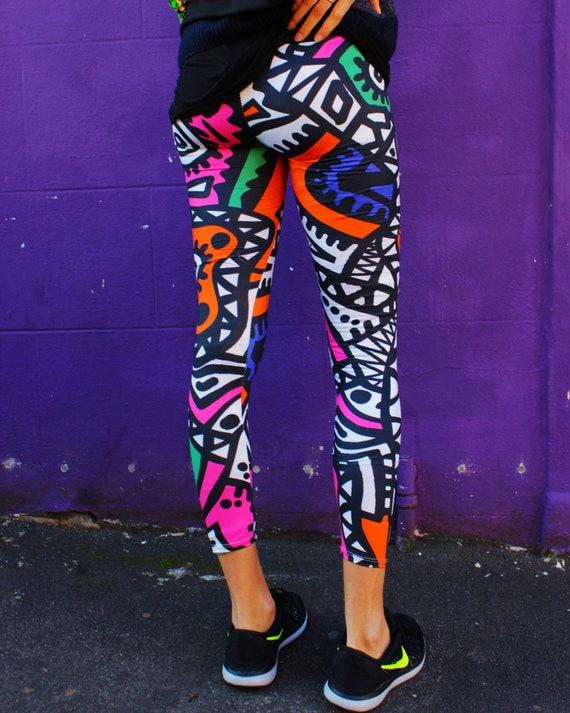 Picasso Leggings, Yoga Pants, Colorful Leggings, Hippie Clothing, Rave  Leggings, Gym Leggings, Patterned Leggings, Meggings, Activewear 