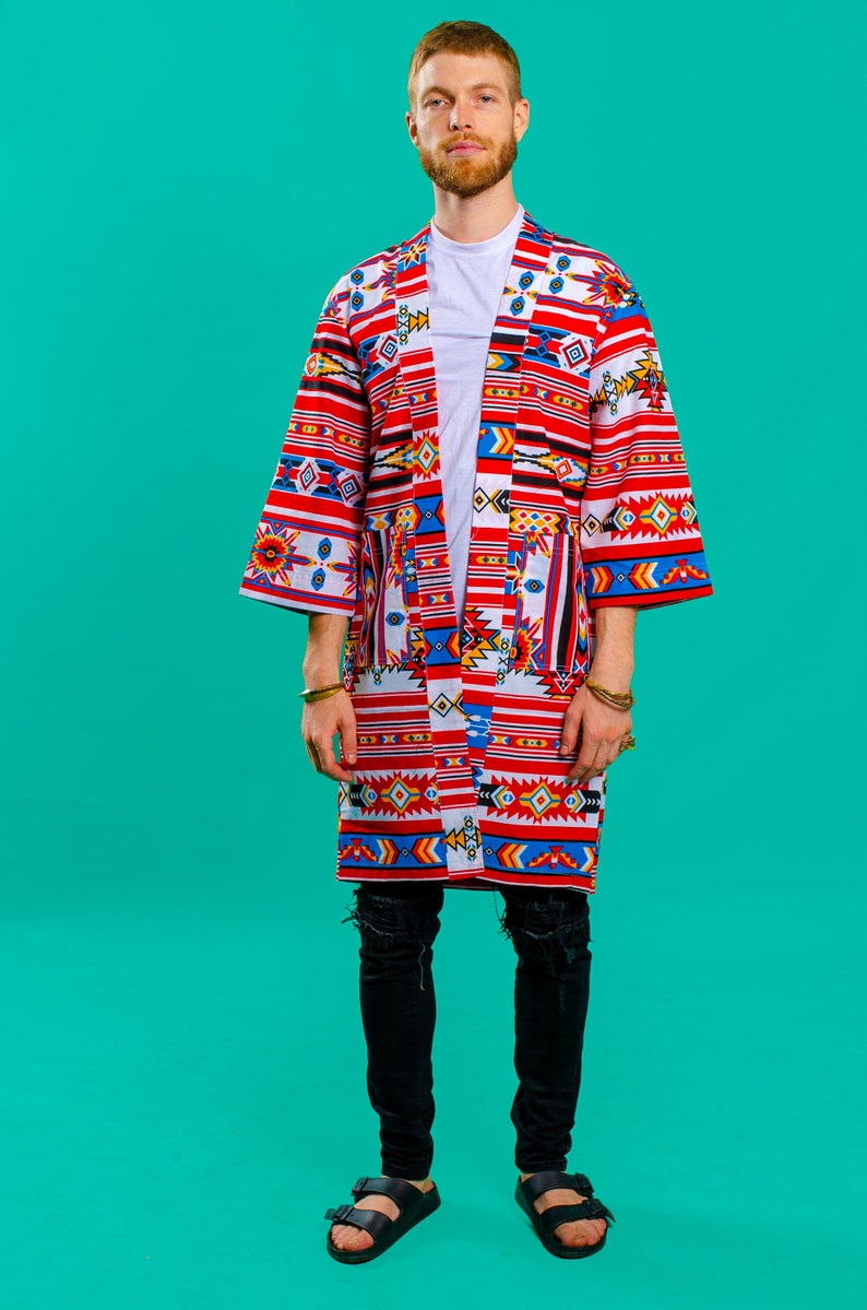 Aztec Print Robe Kimono Aztec Print Unisex African Print Long Line Colorful Jacket ...