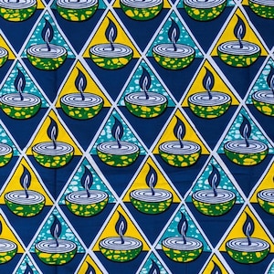 VLISCO African Fabric By The Yard, Blue and Yellow Ankara Material, 100% Cotton Wax Print Material, Unique textiles, Kwanzaa Crafting Sewing